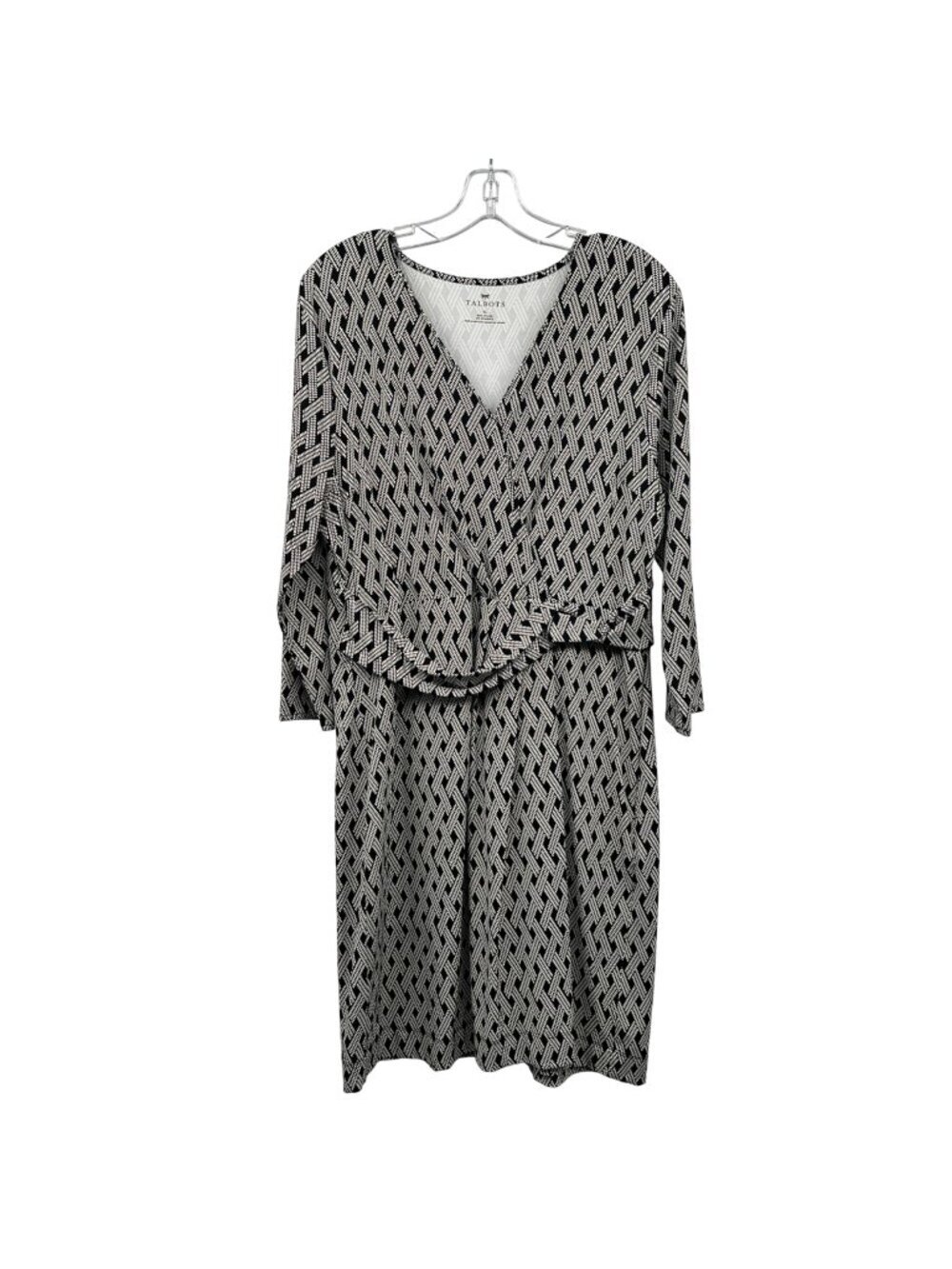 Talbots Womens Sheath Dress Long Sleeve Surplice Black/White Print Size XL